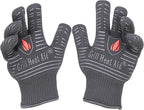 GRILL HEAT AID BBQ Grill Gloves Heat Proof for Grilling – Fireproof 1472°F Heat-Resistant Grill Mitts for Outdoor Barbecue and Smoker, Campfire, Fire Pit, Oven Glove with Fingers for Baking Pizza