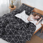 Black & White Comforter Bed in a Bag Queen for Kids Adults, 3Pcs Reversible Geometric Bedding Set with 2 Pillow Shams for All Seasons (Queen,90x90inches)