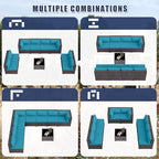 Patio Furniture Set 9-Pieces Outdoor Furniture for Backyard Wicker Sectional Sofa Set, Rattan Patio Conversation Set with Thickened Cushions and Glass Coffee Table, Turquoise