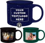 DISCOUNT PROMOS Custom Ceramic Campfire Coffee Mugs 13 oz. Set of 1, Personalized Bulk Pack - Perfect for Tea, Espresso, Cappuccino, Hot Cocoa - Blue