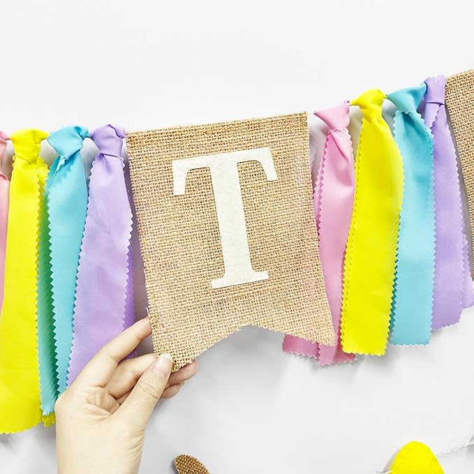 Easter Party Decorations Burlap Rabbit Bunny 3D Felt Egg with Wood Beads Garland Felt Easter Sign Burlap Pennant Banner Flag with Pastel Ribbon for Easter Spring Birthday Baby Shower Party Supplies