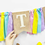 Easter Party Decorations Burlap Rabbit Bunny 3D Felt Egg with Wood Beads Garland Felt Easter Sign Burlap Pennant Banner Flag with Pastel Ribbon for Easter Spring Birthday Baby Shower Party Supplies
