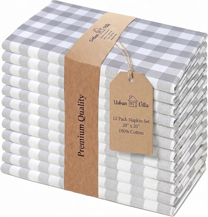 Urban Villa Cloth Napkins Cotton 20x20 (Set of 12) Grey
