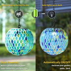 VCUTEKA Hanging Solar Lanterns Mosaic Solar Lights with Hook Up, Outdoor Garden Lights Decor for Yard Tree Fence Patio, Blue
