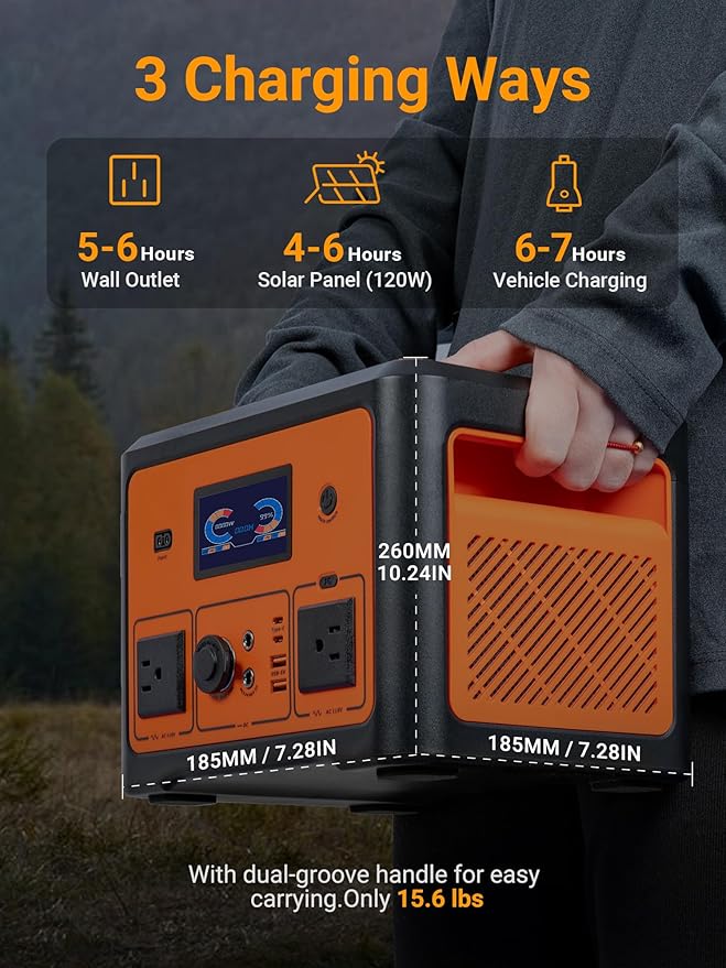 Portable Power Station 665.6Wh, Peak 1800W Solar Generator with UPS Battery Backup & Surge Protector, Portable Generator for Home Use, Camping, RV, CPAP, 10 Outlets with Bluetooth Speaker & LED Lights