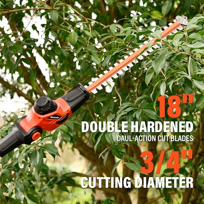 Pole Saw 8-Inch Cordless Pole Saws for Tree Trimming and 18-Inch Pole Hedge Trimmer 2-in-1, 15-Feet MAX Reach, 16ft/s Speed, Auto Oiling Pole Chainsaw with 20V 2.0Ah Battery & Charger