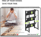 4NM No-Assembly Folding Bookshelf Storage Shelves 3 Tiers Vintage Bookcase Standing Racks Study Organizer Home Office (Gray and Black)