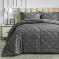7 Pieces Tufted Bed in a Bag King Comforter Set with Sheets Dark Grey, Soft and Embroidery Shabby Chic Boho Bohemian, Luxury Solid Color with Diamond Pattern, Jacquard Tufts Bedding Set for All Season
