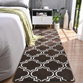 Chicrug Shag Geometric Modern Runner Rug for Bedroom, 2x6 Feet Memory Foam Indoor Hallway Runner Carpet, Fluffy Rug for Living Room Bedside Room Decor for Family, Brown/White