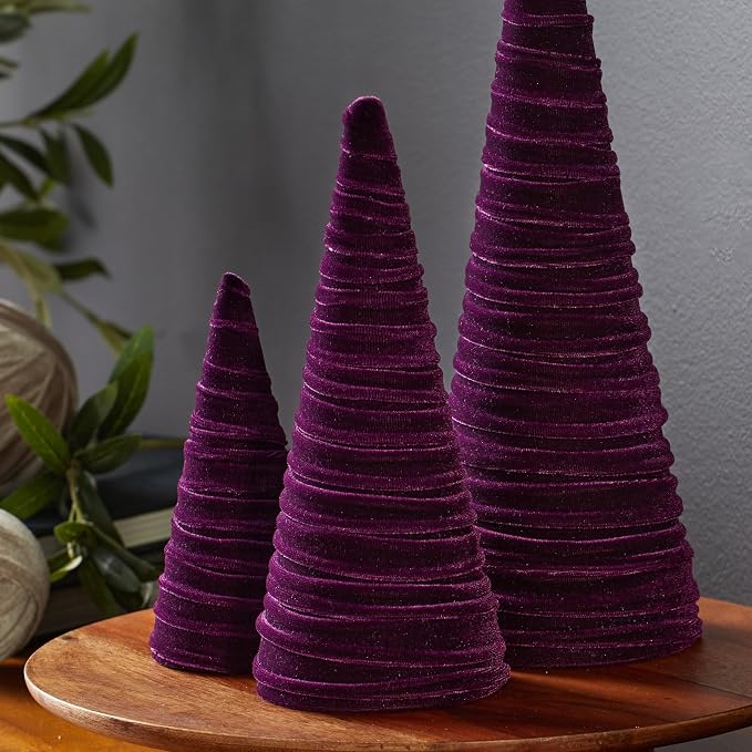 Your Heart's Content Velvet Trees Set of 3 Plum, Elegant Minimalist Mantel, Winter Wedding Centerpiece, Valentine Tree Tablescape, Purple Accent, Handcrafted Gift for (Plum)