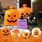 CNhoqc Halloween Lawn Leaf Bags - 24Pcs Halloween Theme Pumpkin Black Cat Ghost Mummy Patterns Waste Bags with Twist Ties, Large Grass Plastic Trash Container for Garden Outdoor Halloween Decorations