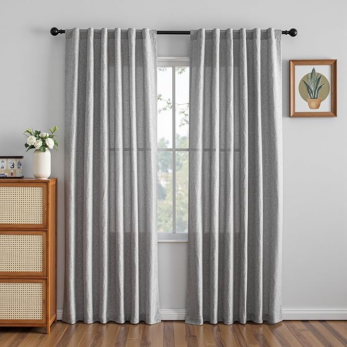 MYSKY HOME Living Room Curtains 84 Inches Long Semi Sheer Light Filtering Privacy Drapes for Bedroom Linen Look Textured Boho Home Decor, Backdrop Curtain for Parties, 50" x 84", Dove Grey, 2 Panels