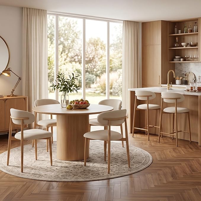 UVV Dining Chairs Set of 8, Metal Kitchen Chairs with Modern Fabric Upholstered for Dining Room, Beige