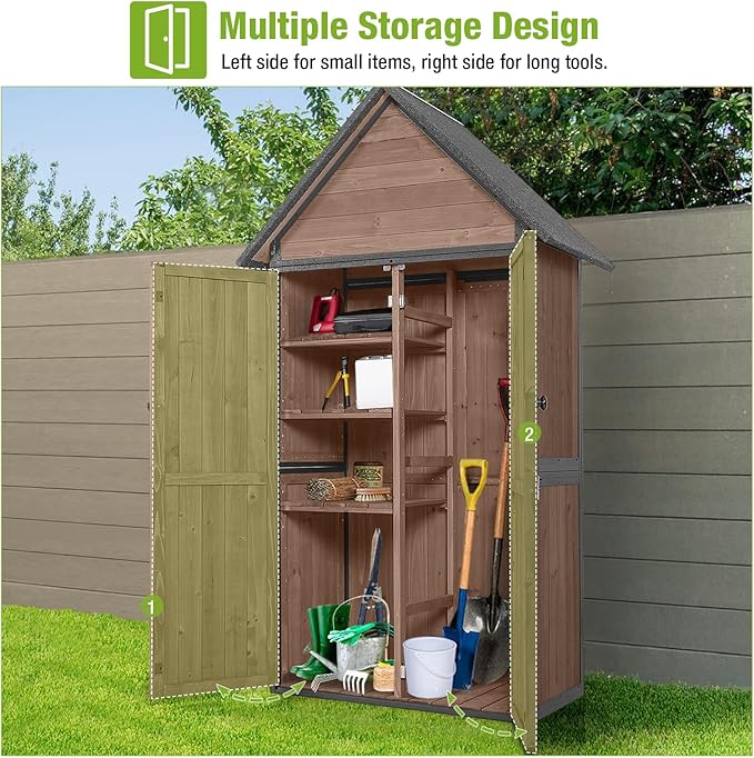 GUTINNEEN Shed Outdoor Storage Upgraded with Durable Metal Frame Garden Shed Tool Storage Cabinet with Wooden Floor Adjustable Shelfs 2.5 x 1.4FT （Dark Color）