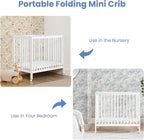 Delta Children Mia Portable Folding Mini Crib with 1.5-Inch Mattress - Greenguard Gold Certified, Bianca White