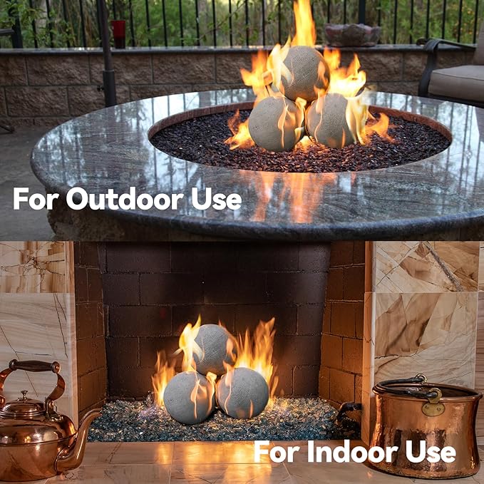Skyflame 6-inch Ceramic Balls, 4 Pack Gray Round Fire Stones for Natural/Propane Indoor/Outdoor Fire Pits/Fireplaces/Fire Bowls Accessory