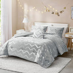 Codi Ziggy Metallic Grey Comforter Set Twin/Twin XL Size, Silver Bedroom Decor for Girls Room, 3 Piece Bedding Sets (2 Matching Sham + 1 Decorative Pillow)