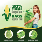 10-13 Gallon Compostable Trash Bags Drawstring 30 Bags Heavy Duty Extra Thick 1 Mil 49.21 Liter Biodegradable Trash Bags Compost Bags Green for Kitchen ASTM D6400 US BPI and OK Compost Home Certified