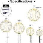 LIGHTSHARE 20IN 200LED Light Ball Yard Decoration Pathway Lights Sphere Light Fold Flat Metal Frame Indoor Outdoor Waterproof Garden Lights, Plug in