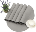 SHACOS Round Braided Placemats Set of 6 Thick Fabric Circle Grey Place Mats Woven Table Mats for Dining Tables 15 inch (Gray, 6)