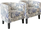 BELLEZE Living Room Chairs Set of 2, Linen Round Accent Barrel Chairs, Club Tub Sofa Chairs for Bedroom, Corner Chairs with Flared Legs and Cozy Soft Padding - Highland (Blue Coral)