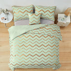 Sage Green/Gold Comforter Set Queen, Metallic Print Glitter Bedding Set Cute Shinny Bed Sets for Teen Girls Kids Women, 4 Piece (2 Pillowcases, 1 Decorative Pillow Sham)