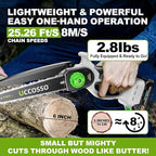 6Inch Mini Chainsaw Cordless - Electric Chainsaw with Strong Motor & 2×2.0Ah Battery, 2 Chains Included for Tree Trimming, Branches Cutting, Lightweight Handheld Chain saw for Garden/Yard Maintenance