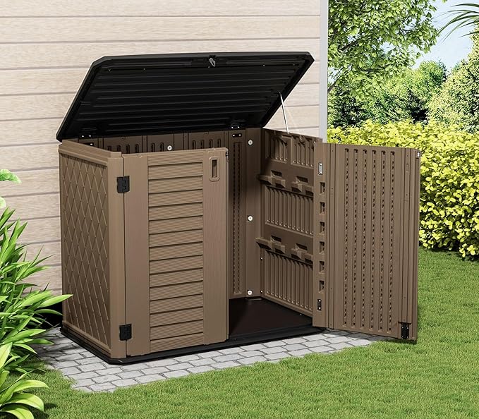 ZZM 4x2.5 FT Outdoor Storage Shed, Resin Waterproof Storage Cabinet for Garden Tools with Lockable Lid,Latch (Coffee)