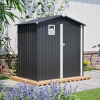 6x4 FT Outdoor Storage Shed with Windows Metal Garden Sheds with Lockable Doors Waterproof Galvanized Small Tool Storage Steel Sheds with Air Vents Sloping Roof Ideal for Backyard Patio Lawn Gray