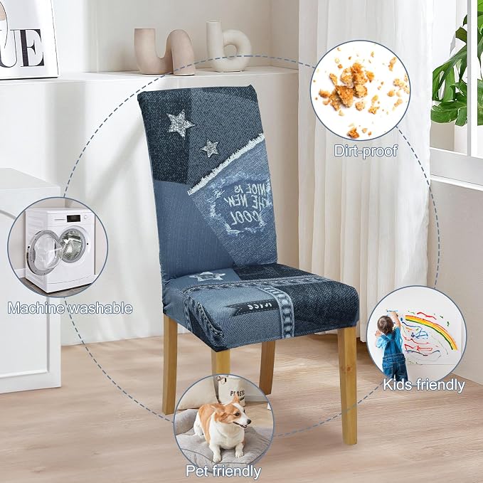 Dining Chair Covers, Stretch Seat Covers, Washable Furniture Protector | 4 Pack, Washable, Stretch Fit, Soft, Non Slip, Dining Chair Covers, Seat Protector, Furniture Cover,Easy Clean
