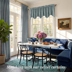Stone Blue Velvet Window Valance Scalloped 52x18 Inch 1 Panel | Soft Wavy Blue Scalloped Curtains for Small Windows, Modern Window Treatment for Bathroom, Laundry, RV