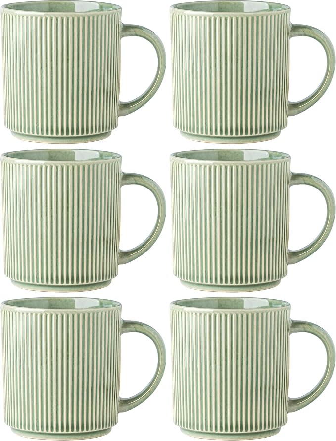 GBhome Coffee Mugs Set of 6，16 oz Coffee Cups with Handle | Cups for Latte, Tea, Cocoa & Milk, Ideal for Daily Use & Gifts, Microwave & Dishwasher Safe, Light Green