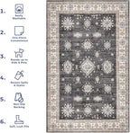nuLOOM Mollie Machine Washable Traditional Border Ultra Thin Area Rug, 8x10, Charcoal