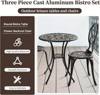 3 Piece Outdoor Bistro Set, Cast Aluminum Bistro Table and Chairs Set, Weather Resistant Patio Metal Bistro Sets, Patio Table Set with Umbrella Hole for Balcony Backyard Garden