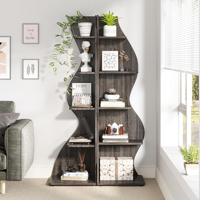 Small Corner Shelf, Modern 5-Tier Wall Corner Bookshelf, Stylish Bookcase Storage Rack for Small Space,Living Room. Bedroom