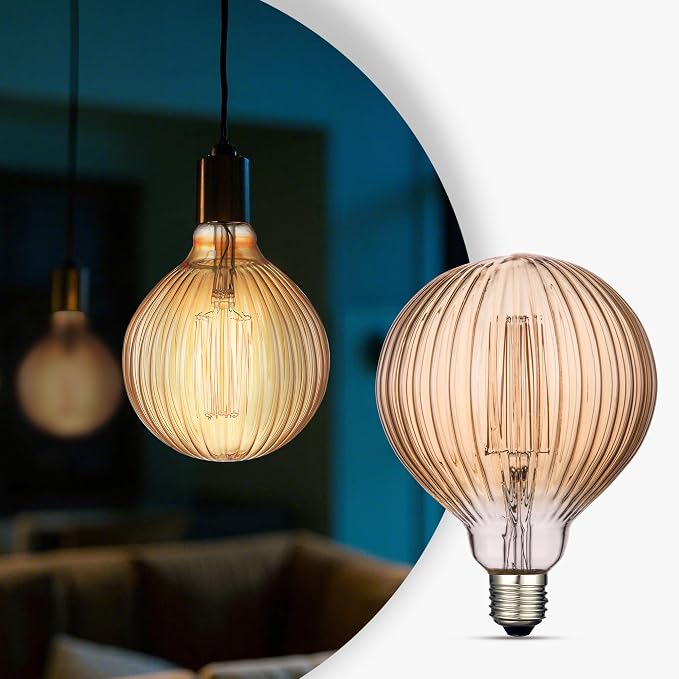 G125 LED Filament Bulb,4W Dimmable E26,2200K Amber Glass,1 Pack | Decorative Oversized Edison Bulb, Squirrel Cage Filament, Dim, For Indoor & Outdoor Cafe, Hotel, Kitchen & Dining Room Decor