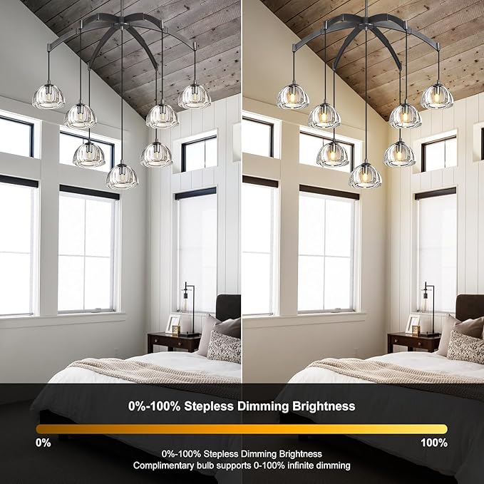 Modern Crystal Chandeliers, Black Round Chandelier for Dining Room, Large Arc Chandelies for Living Room, 7-Light Dining Room Light Fixture 34" Pendant Light Chandelier for Staircase Bedroom