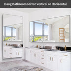 36x72inch Bathroom Mirror, Silver Rectangle Mirror with Thin Metal Frame, Large Rectangular Wall Mirrors for Bathroom, Living Roomm, Hair Salon, Big Farmehouse Mirror Hang Horizontal/Vertical