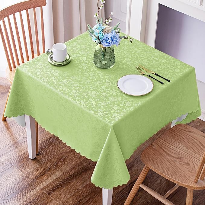 Smiry Square Waterproof Heavy Duty Vinyl Tablecloths, 54 x 54 Inch | Wipeable Washable Floral Embossed Table Cover for Kitchen and Dining Room, Indoor & Outdoor Use, Sage Green