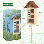 Lulu Home Wooden Insect House with Stake, Hanging & Inserting Two Mount Ways Insect Hotel for Bee, Butterfly, Ladybirds, Beneficial Insect Habitat, Bug Hotel Garden, 19.7 X 3.4 X 5.4 Inch