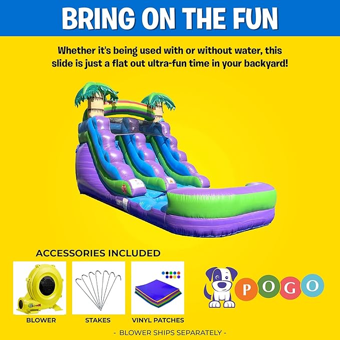 Inflatable Water Slide for Kids & Toddlers with Inflatable Pool, Backyard, Park or Commercial Use, Outdoor Water Play, Includes Blower Stakes, Splash Pool & Storage Bag, Large 21' x 9' x 12'