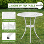 3 Piece Outdoor Bistro Set, Cast Aluminum Bistro Table and Chairs, Rust-Resistant Patio Furniture Set, White Bistro Set 3 Piece Outdoor for Garden, Backyard, Balcony