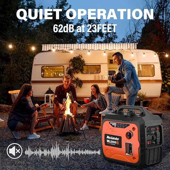 MAXLANDER 2400-Watt Portable Inverter Generators, 120V Quiet Outdoor Generator, Small Generator for Camping Outdoor Emergency Power Backup, Gas Powered Engine, ECO Mode, EPA Compliant