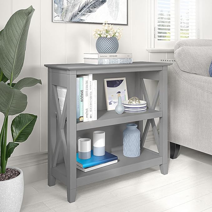 Bush Furniture Key West Small 2 Shelf Bookcase in Cape Cod Gray