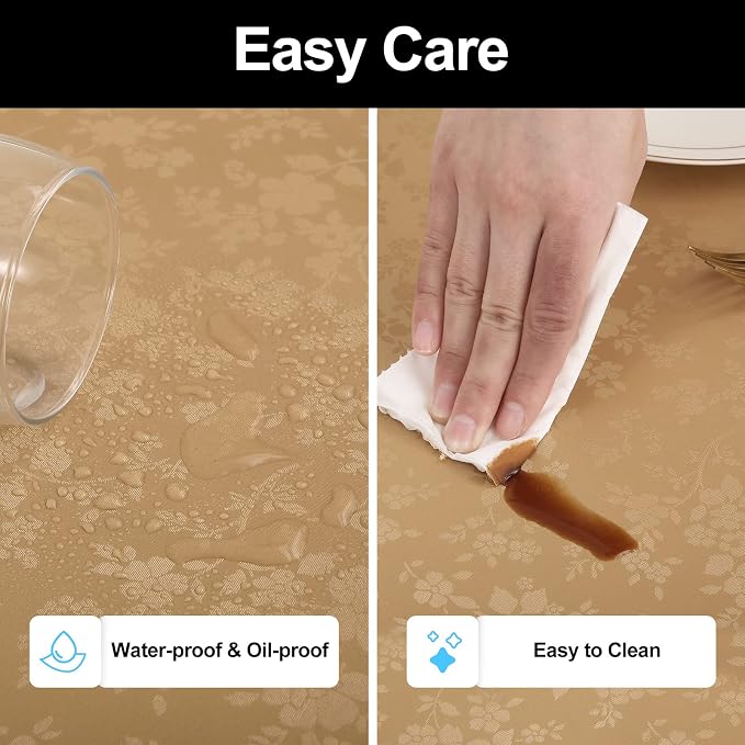 Smiry Rectangle Waterproof Heavy Duty Vinyl Tablecloths, 60 x 120 Inch | Wipeable Washable Floral Embossed Table Cover for Kitchen and Dining Room, Indoor & Outdoor Use, Brown