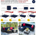 ClawsCover 9 Pack Outdoor Seat and Back Cushion Replacement Covers Fit for 5 Pieces 4-Seater Wicker Rattan Furniture Patio Conversation Set Sectional Couch,Navy-Include Cover Only(Small)