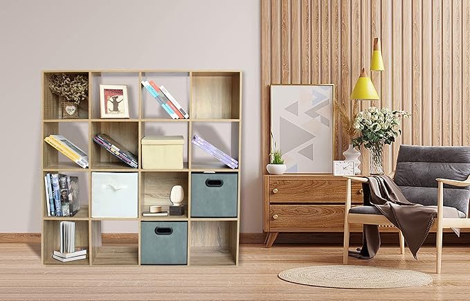 PACHIRA E-Commerce 16 Cube Closet Cabinet, Unit Shelf, Wooden Storage Cube, Bookshelf File Organizer Rack in Living Room, Bedroom, Study, each cube 11.22", OAK