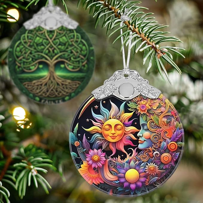 Stained Glass Christmas Ornament - Christmas Tree Ornaments - Sun and Moon Hanging Decor - Holiday Present Ideas - Gift Exchange