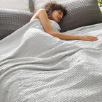 PHF Ultra Soft Waffle Weave Blanket Twin Size 66"x 90"- Washed Lightweight Breathable Cozy Woven Blanket for Bed - Aesthetic Decor for Couch Bedding Sofa Home Car - Light Grey