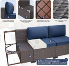 Patio Furniture Sectional Sofa Set 13PCS PE Rattan Swivel Rocking Chairs Patio Conversation Set w/43in Gas Fire Pit Table, Outdoor Furniture with 55000 BTU Propane Fire Pit, Navy Blue